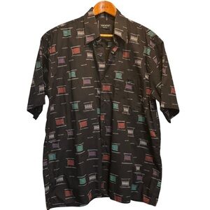 Riscatto Short Sleeve Button Down Shirt Size XL Black Multi Color Casual Shirt